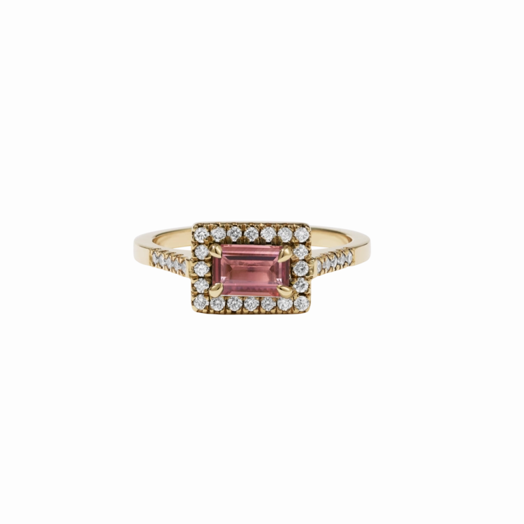 Meadowlark - Arizona Ring Petite - 9ct Yellow Gold - Pink Tourmaline - White Diamond