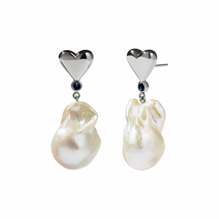 Meadowlark - Camille Pearl Earrings - Silver - Blue Sapphire
