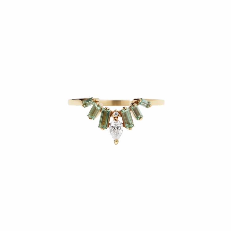 Meadowlark - Etta Ring - 9ct Yellow Gold Green Sapphire & White Diamond
