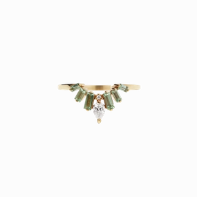 Meadowlark - Etta Ring - 9ct Yellow Gold Green Sapphire & White Diamond
