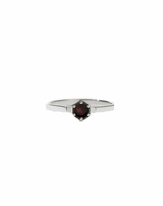 Meadowlark - Hexagon Solitaire Ring Sterling Silver Thai Garnet