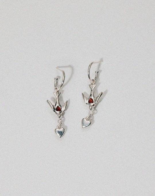 Meadowlark - Love Dove Hoops Set Silver Garnet