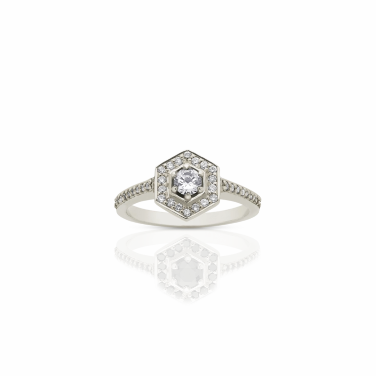 Meadowlark - Mini Hexagonal Engament Ring - 9ct White Gold & White Diamond