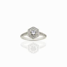 Meadowlark - Mini Hexagonal Engament Ring - 9ct White Gold & White Diamond