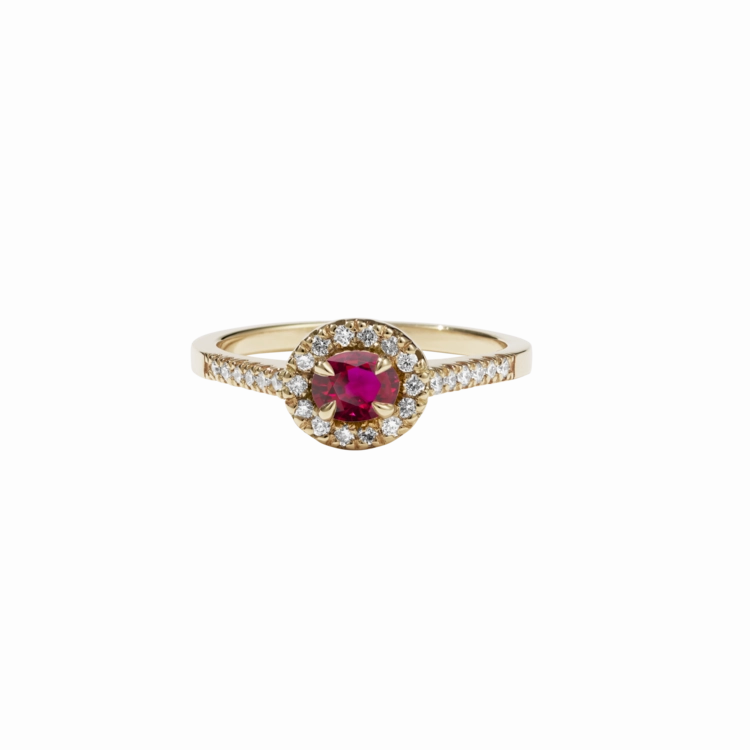 Meadowlark - Venus Ring Petite - 9ct Yellow Gold - African Ruby - White Diamond