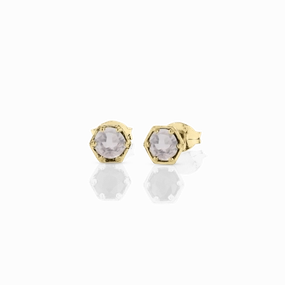 Meadowlark Hexagon Stone Studs - 9ct Yellow Gold & Rose Quartz