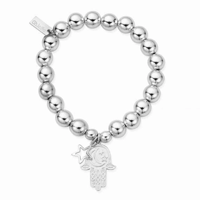 Medium Ball Moon And Star Hamsa Hand Bracelet SBMB097655