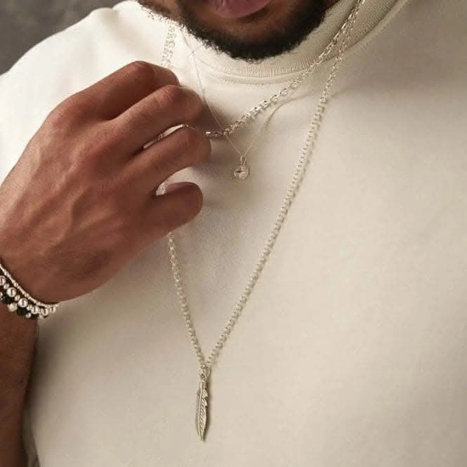 Men's Belcher Chain Feather Necklace SCBEL3717M
