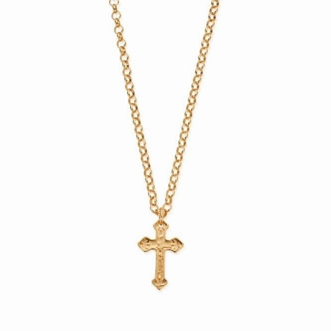 Men's Gold Belcher Chain Embossed Cross Necklace GCBEL3505M