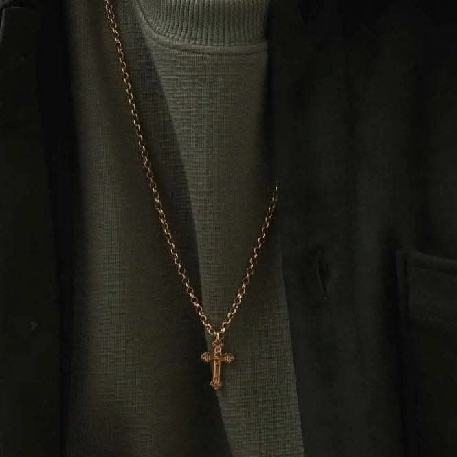 Men's Gold Belcher Chain Embossed Cross Necklace GCBEL3505M