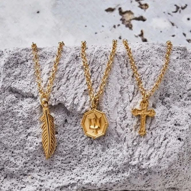 Men's Gold Belcher Chain Embossed Cross Necklace GCBEL3505M