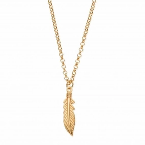 Men's Gold Belcher Chain Feather Necklace GCBEL3719M