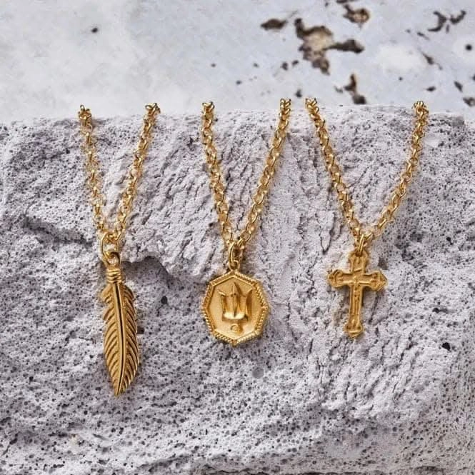 Men's Gold Belcher Chain Feather Necklace GCBEL3719M