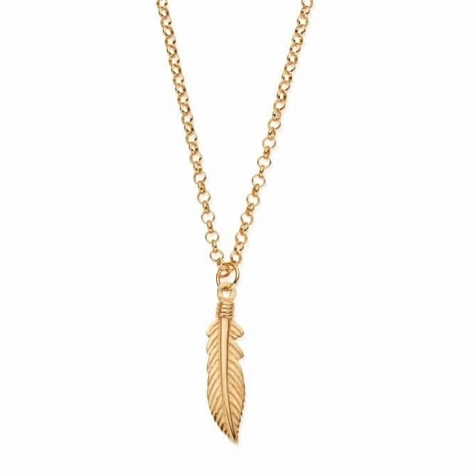 Men's Gold Belcher Chain Feather Necklace GCBEL3719M