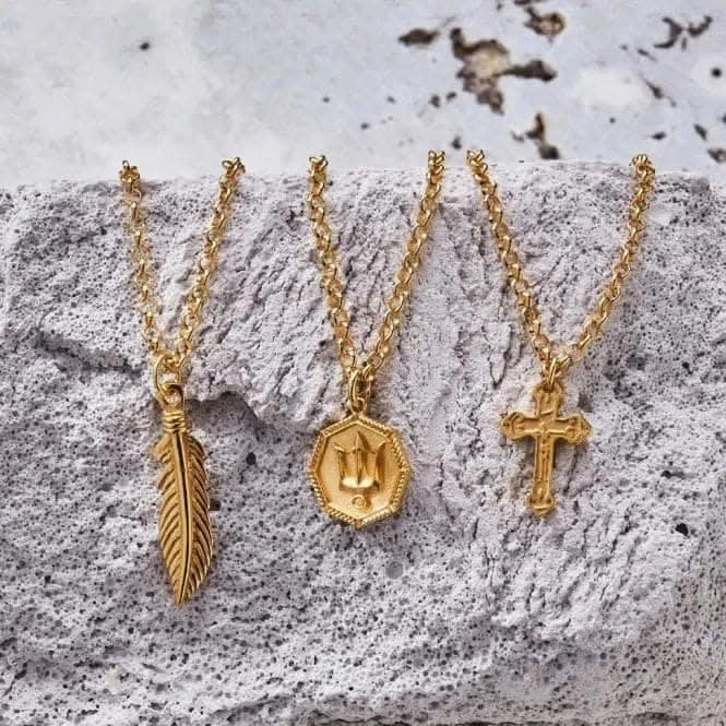 Men's Gold Belcher Chain Trident Necklace GCBEL3C032M