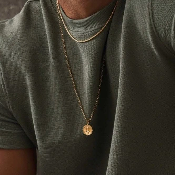 Men's Gold Belcher Chain Trident Necklace GCBEL3C032M