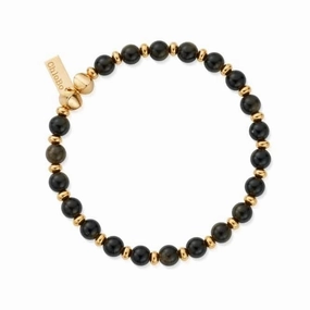 Men's Gold Golden Obsidian Slim Round Bracelet GBGOSLMRM