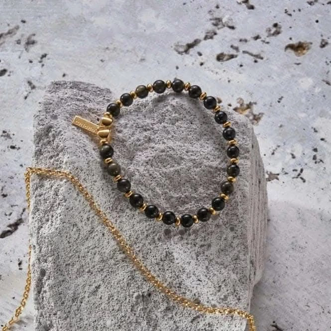 Men's Gold Golden Obsidian Slim Round Bracelet GBGOSLMRM