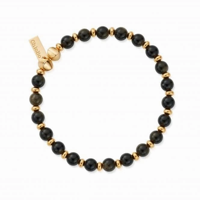 Men's Gold Golden Obsidian Slim Round Bracelet GBGOSLMRM