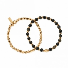 Men's Gold Golden Obsidian Style Set Of 2 Bracelets GBSETGOM