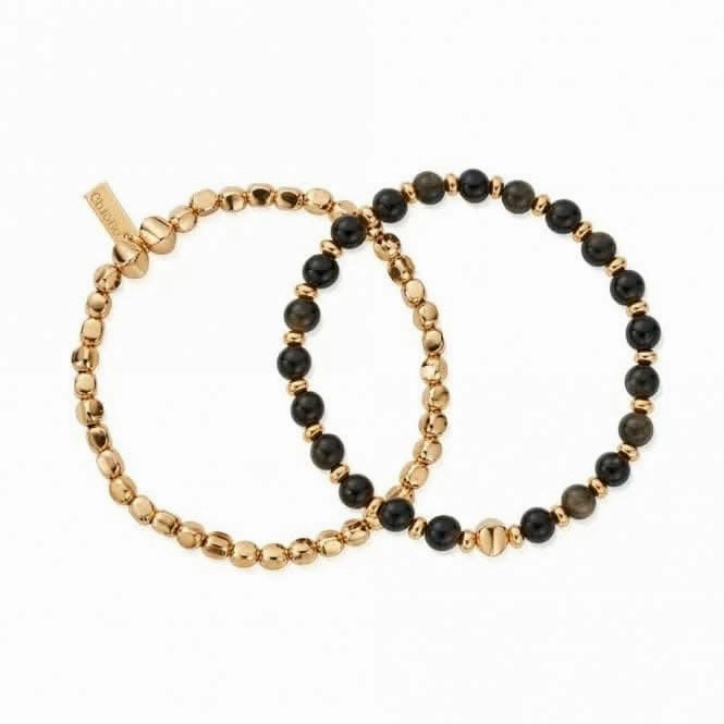 Men's Gold Golden Obsidian Style Set Of 2 Bracelets GBSETGOM