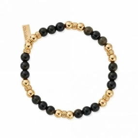 Men's Gold Golden Obsidian Triple Ball Bracelet GBGOTM