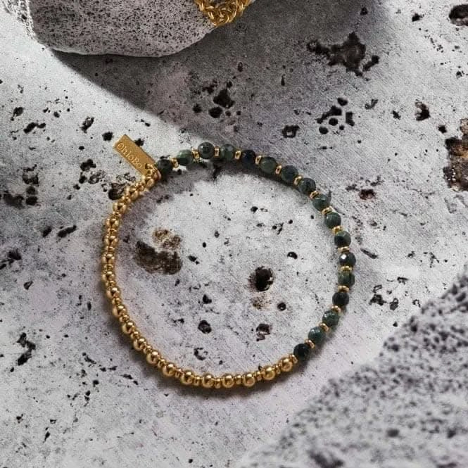 Men's Gold Kambaba Jasper Half And Half Bracelet GBKJRBM