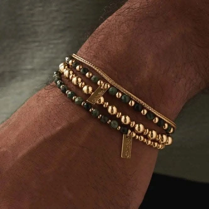 Men's Gold Kambaba Jasper Half And Half Bracelet GBKJRBM