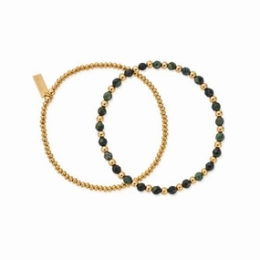 Men's Gold Kambaba Jasper Set Of 2 Bracelets GBSETKJM