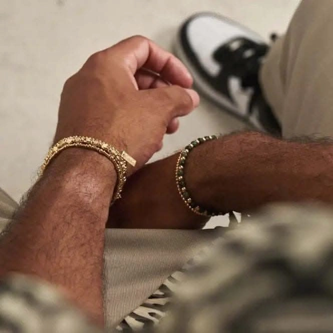 Men's Gold Kambaba Jasper Set Of 2 Bracelets GBSETKJM