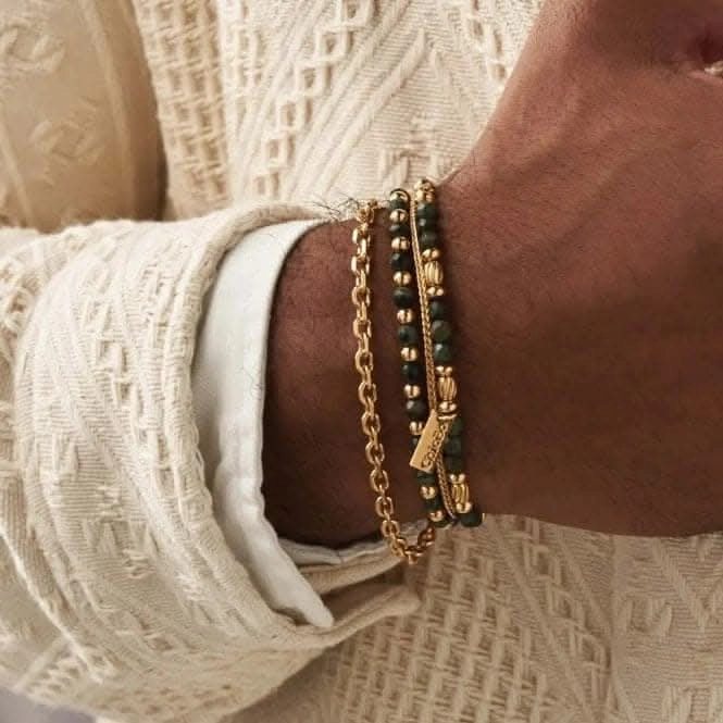 Men's Gold Kambaba Jasper Twisted Rice Bracelet GBKJTOM