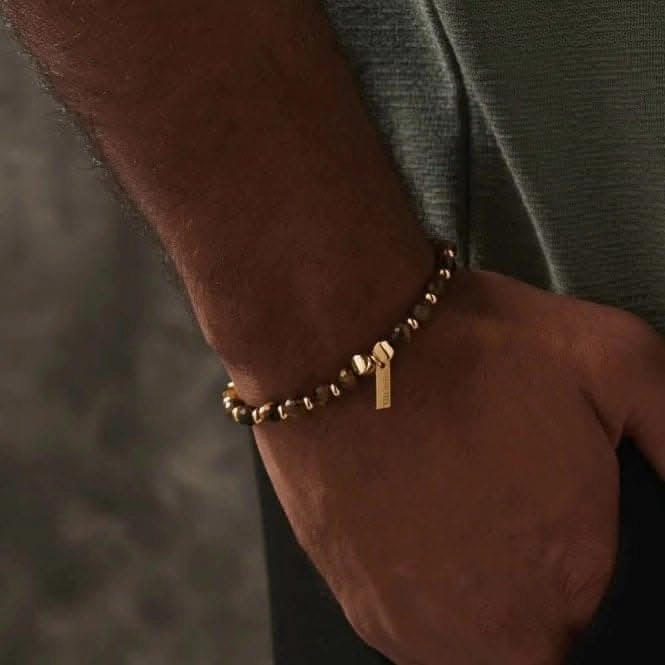 Men's Gold Tiger's Eye Slim Round Bracelet GBTESLMRM
