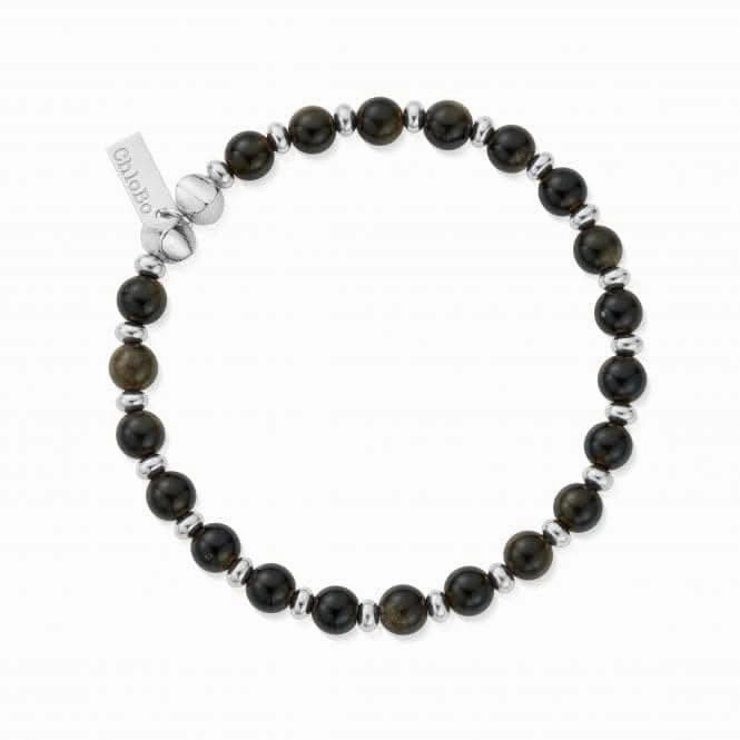 Men's Golden Obsidian Slim Round Bracelet SBGOSLMRM