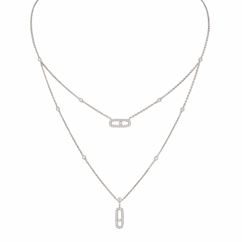 Messika Move Uno Two Row Pave 18ct White Gold 0.50ct Diamond Necklace
