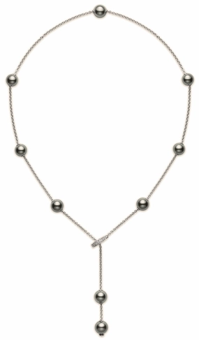 Mikimoto 18ct White Gold 0.20ct Diamond 8mm Black Akoya Pearl Necklace