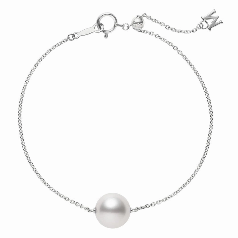 Mikimoto 18ct White Gold 10mm White South Sea Pearl Adjustable Chain Bracelet