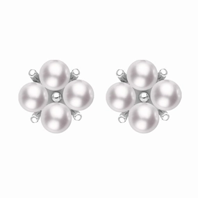 Mikimoto 18ct White Gold 3.25mm Akoya Pearl Floral Cluster Stud Earrings D