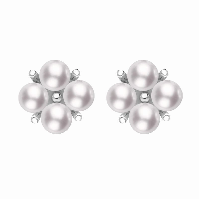 Mikimoto 18ct White Gold 3.25mm Akoya Pearl Floral Cluster Stud Earrings D