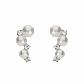 Mikimoto 18ct White Gold 4.25mm Akoya Pearl Diamond Earrings