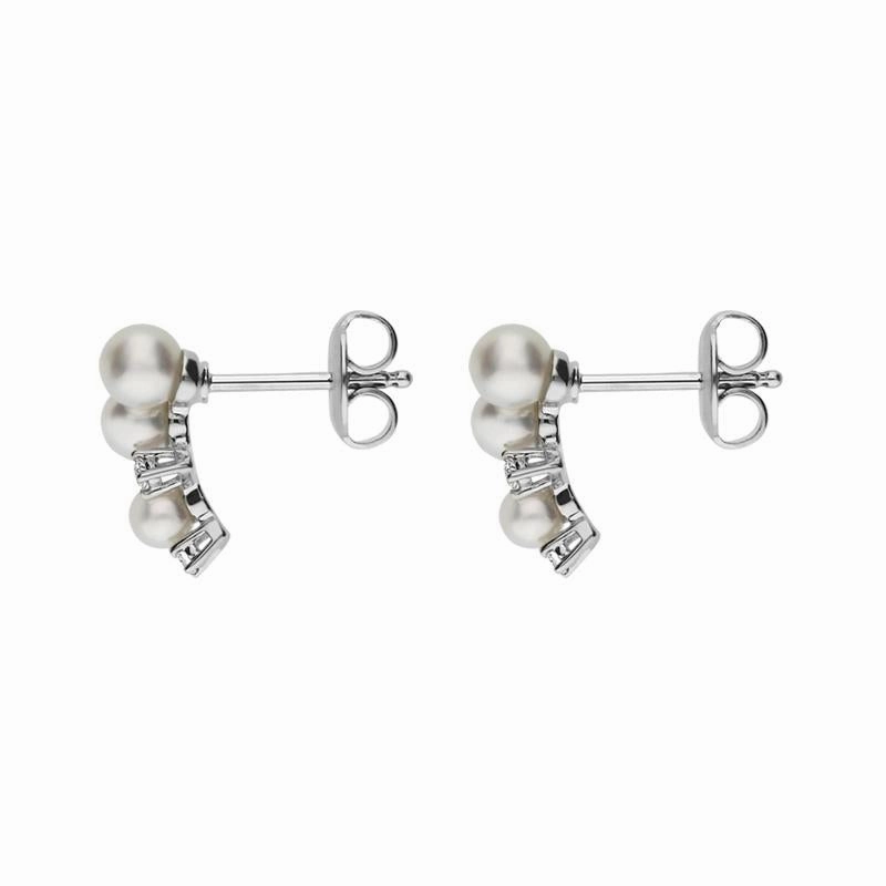Mikimoto 18ct White Gold 4.25mm Akoya Pearl Diamond Earrings