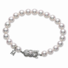 Mikimoto 18ct White Gold 6.5mm White A1 Akoya Pearl Bracelet