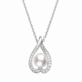 Mikimoto 18ct White Gold 7mm Akoya Pearl Diamond Petal Necklace
