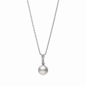 Mikimoto 18ct White Gold Akoya Pearl 0.13 ct Diamond Morning Dew Necklace