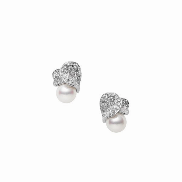 Mikimoto 18ct White Gold Akoya Pearl 0.72ct Diamond Les Ptales Place Vendme Earrings