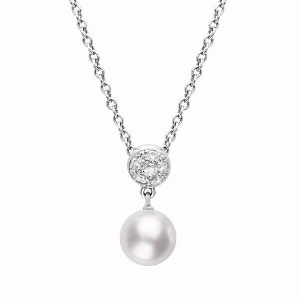 Mikimoto 18ct White Gold Diamond 7.5mm White Akoya Pearl Necklace