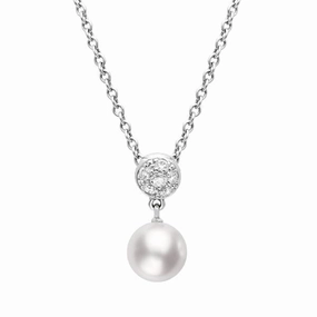 Mikimoto 18ct White Gold Diamond 7.5mm White Akoya Pearl Necklace