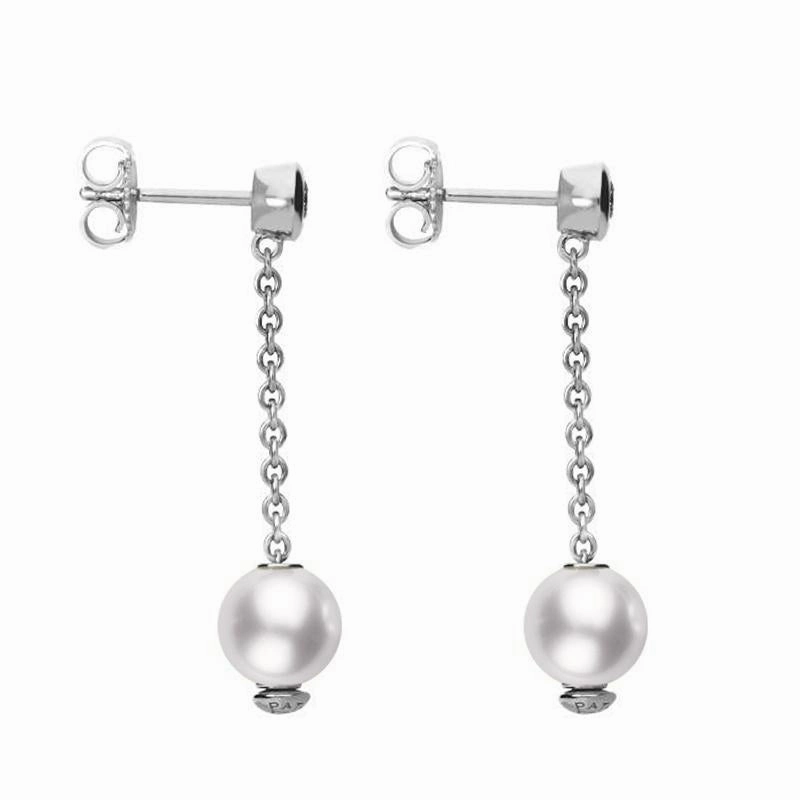 Mikimoto 18ct White Gold Diamond 7mm White Akoya Pearl Drop Earrings