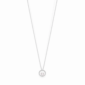 Mikimoto 18ct White Gold Diamond 7mm White Akoya Pearl Necklace