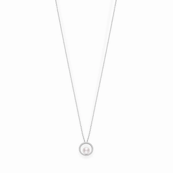 Mikimoto 18ct White Gold Diamond 7mm White Akoya Pearl Necklace
