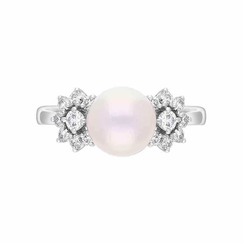 Mikimoto 18ct White Gold Diamond 8.5mm White Akoya Pearl Ring